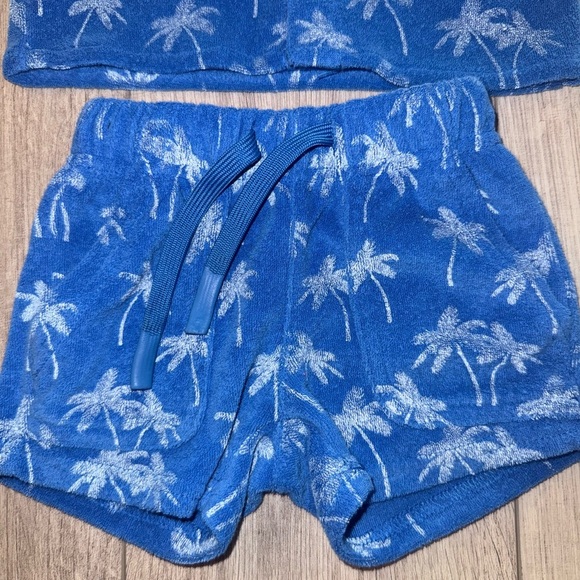ANDY & EVAN Kids' French Terry Button-Up Shirt & Shorts Set | Palm trees - Picture 5 of 8